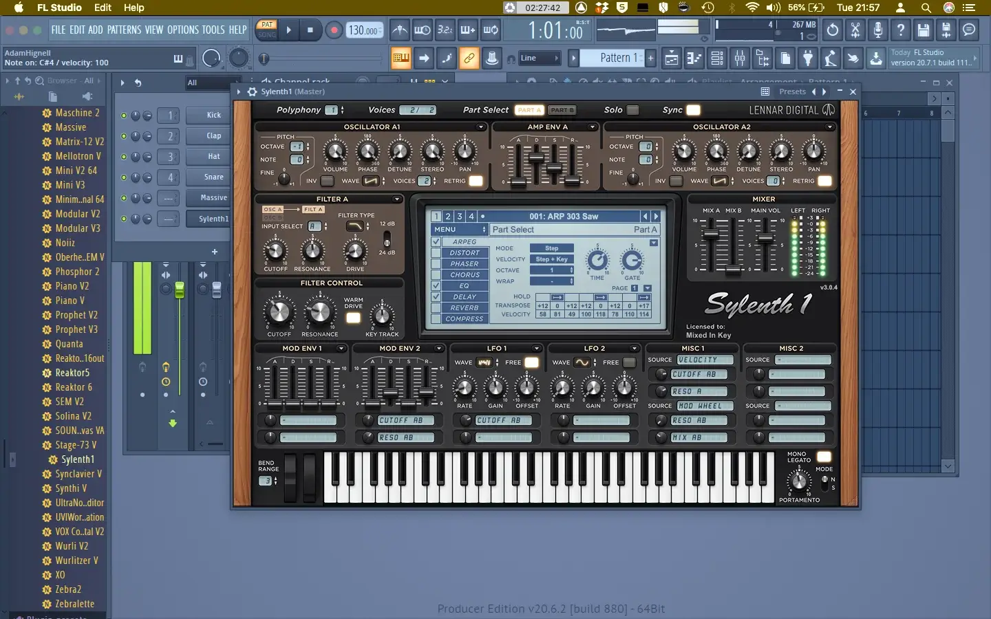 An instrument plugin open in FL Studio while producing Justification