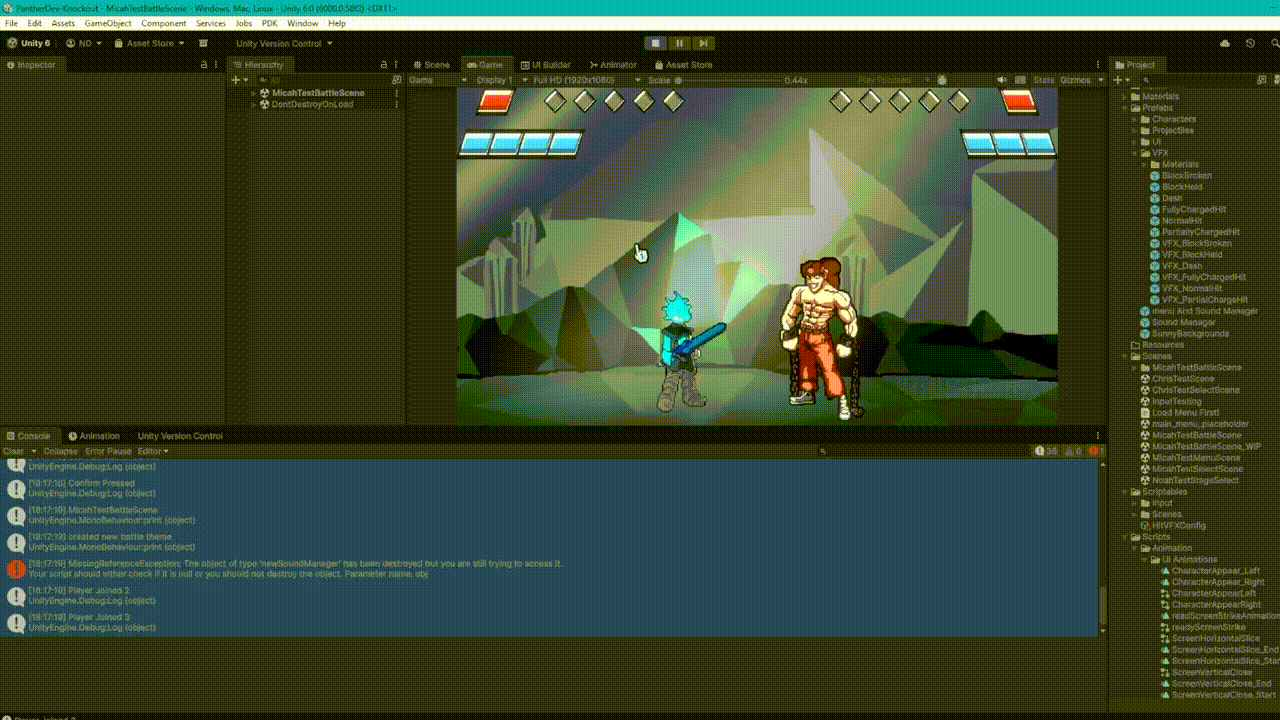 PantherDev Knockout hit, block, and dash visual effects